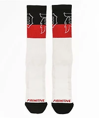 Primitive Dirty P Blocked Natural, Black & Red Crew Socks
