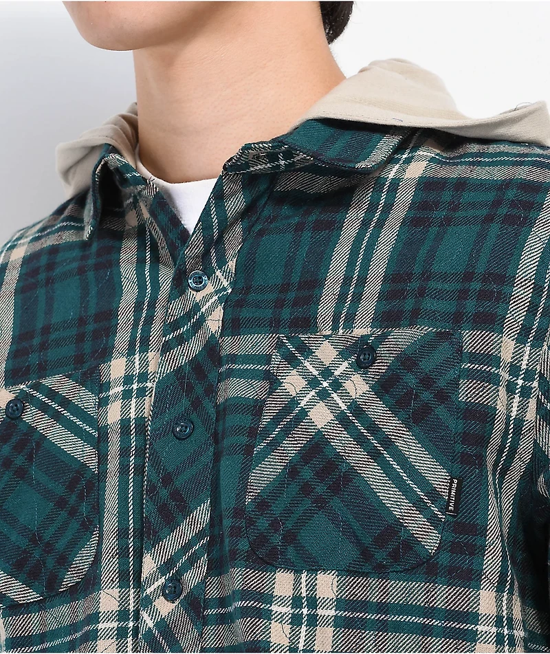 Primitive Layne Green Hooded Flannel Shirt