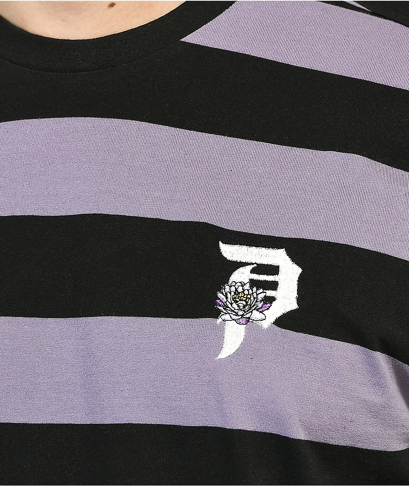 Primitive Lotus Black & Purple Stripe T-Shirt