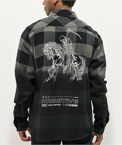 Primitive Pack Shadow Black & Grey Plaid Flannel Shirt
