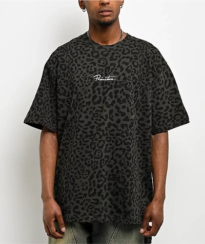 Primitive Quest Nuevo Grey Leopard Print Heavyweight T-Shirt