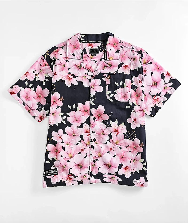 Primitive Sakura Black & Pink Short Sleeve Shirt