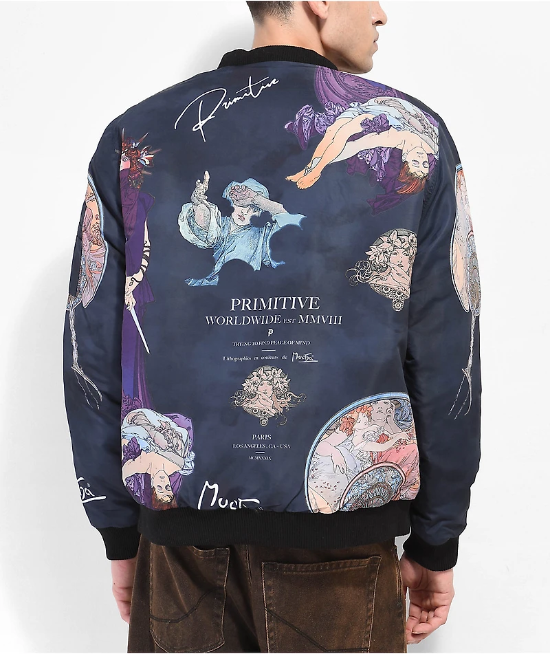 Primitive x Mucha Tragedy Navy Bomber Jacket