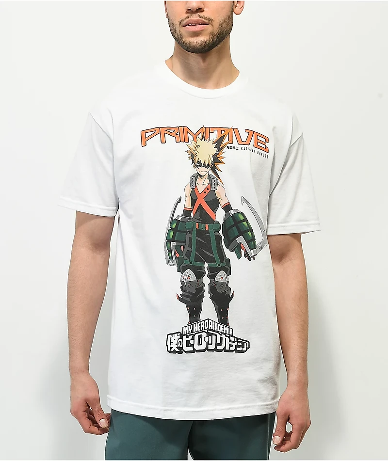 Primitive x My Hero Academia Katsuki Bakugo White T-Shirt
