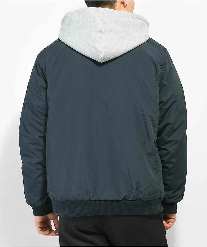 Primitive x My Hero Academia Shoto Todoroki Navy Blue & Grey Hooded Bomber Jacket