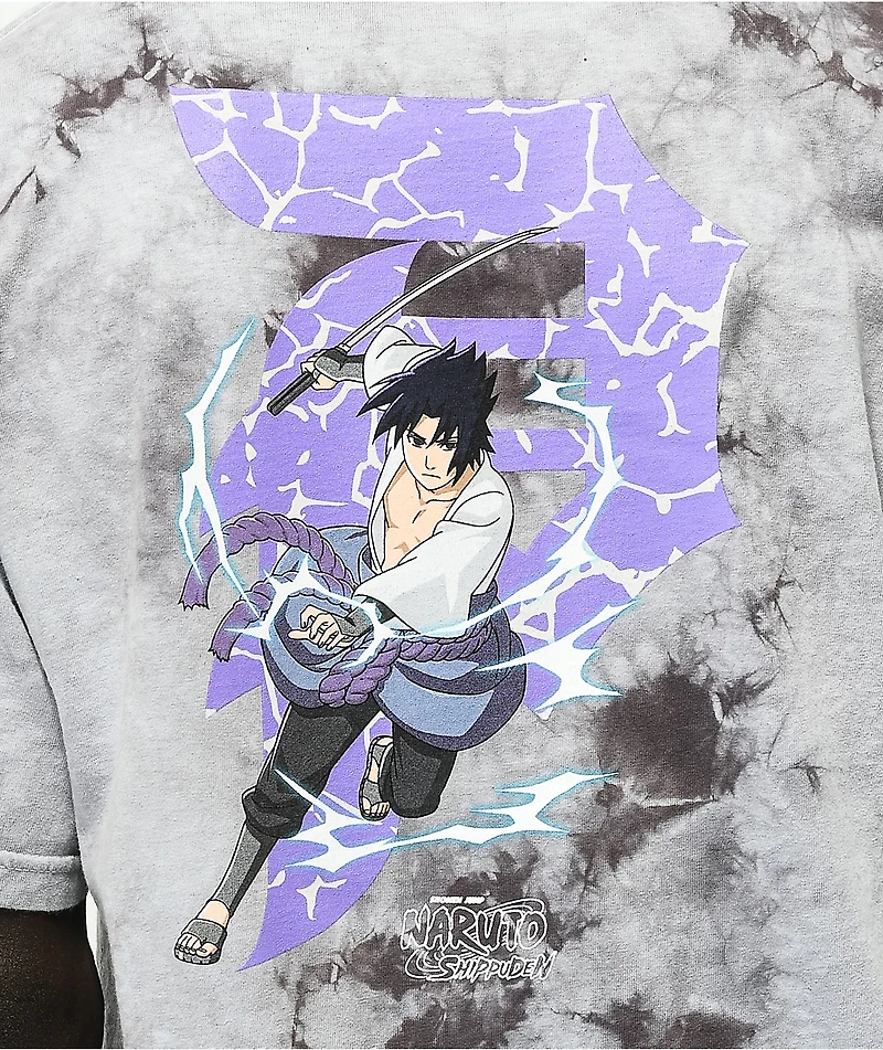 Primitive x Naruto Sasuke P Washed Grey & Black Tie Dye T-Shirt