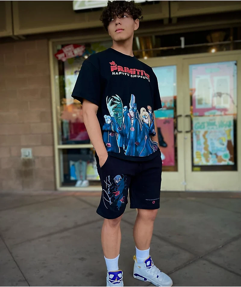 Primitive x Naruto Shippuden Crows Black Sweat Shorts