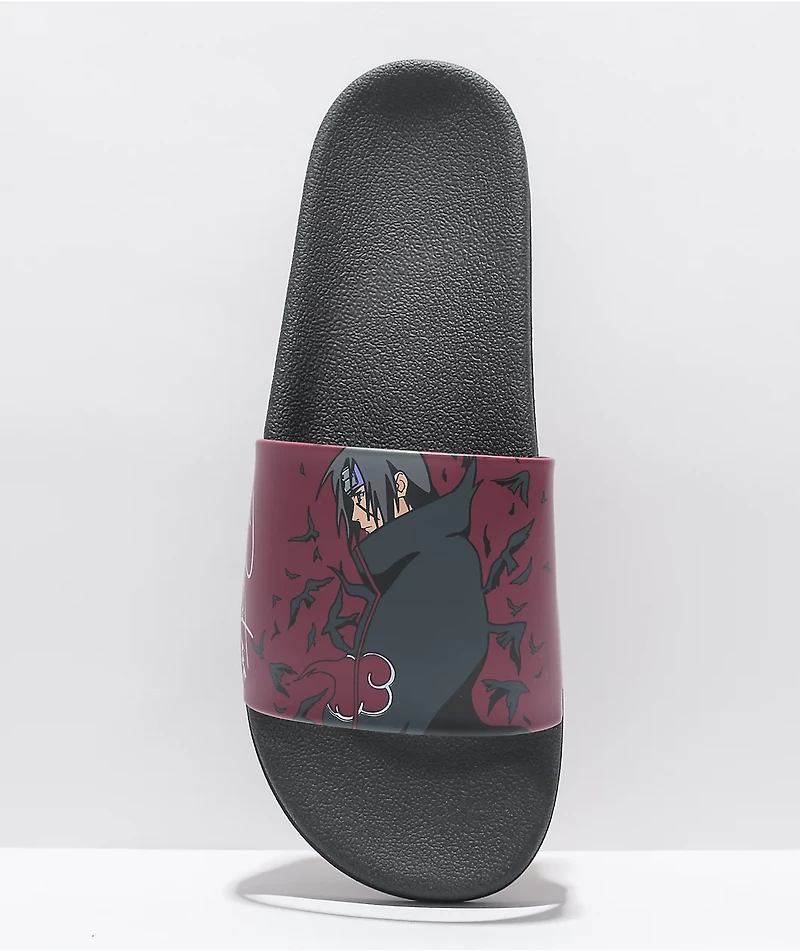 Primitive x Naruto Shippuden Crows Burgundy Slide Sandals