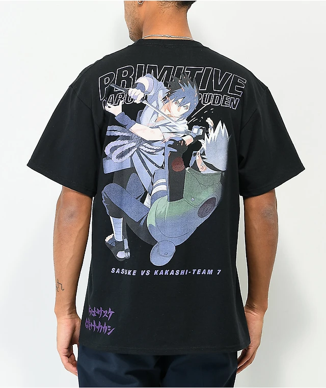 Primitive x Naruto Shippuden Sasuke Kakashi Black T-Shirt