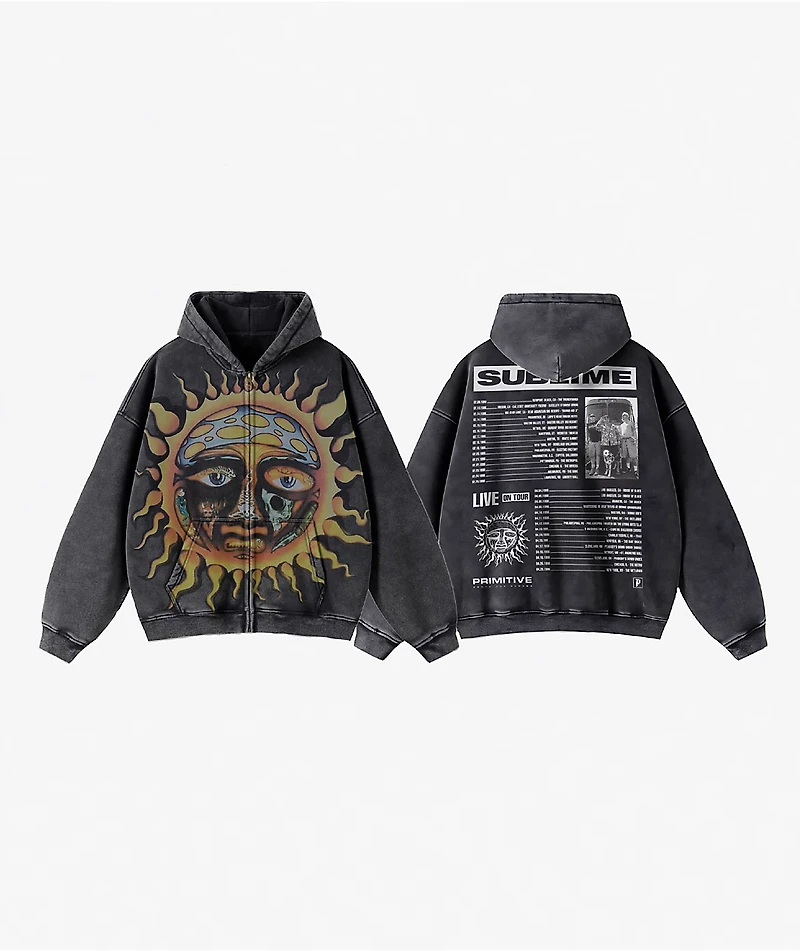 Primitive x Sublime Rise Black Wash Heavyweight Zip Hoodie