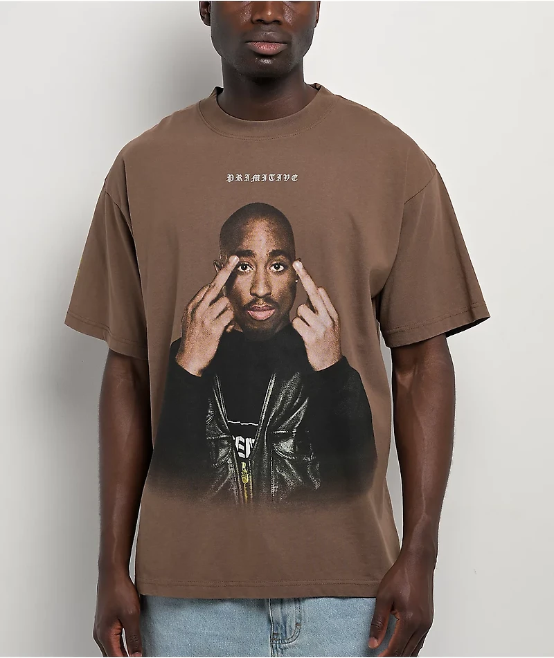 Primitive x Tupac Icon Brown Heavyweight T-Shirt