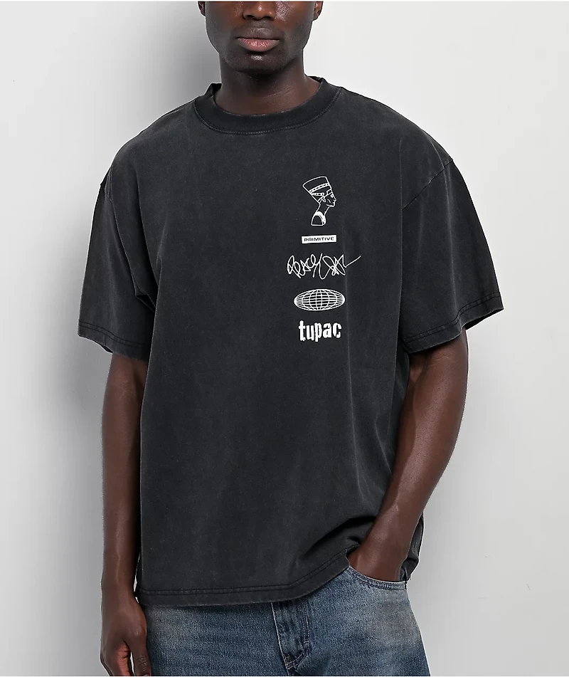 Primitive x Tupac Stay Up Black Wash Heavyweight T-Shirt