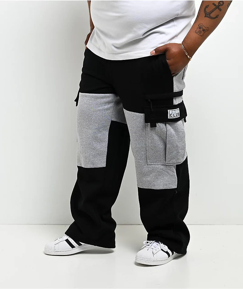 Pro Club Color Block Black & Grey Heavyweight Cargo Sweatpants