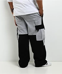 Pro Club Color Block Black & Grey Heavyweight Cargo Sweatpants