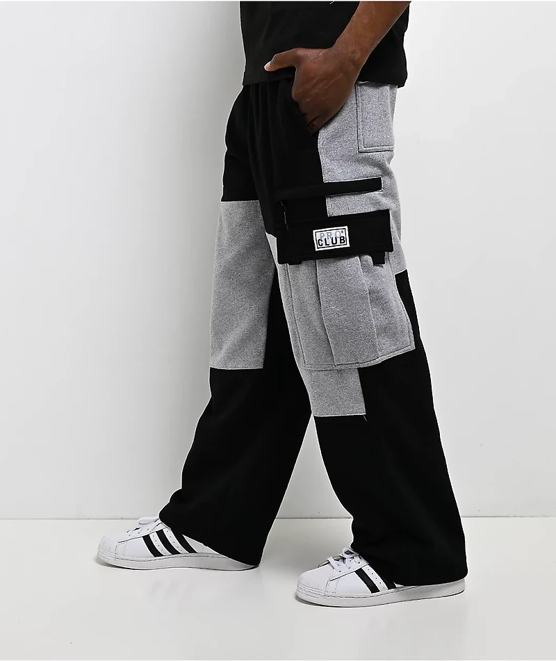 Pro Club Color Block Black & Grey Heavyweight Cargo Sweatpants