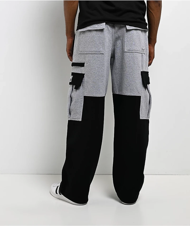 Pro Club Color Block Black & Grey Heavyweight Cargo Sweatpants