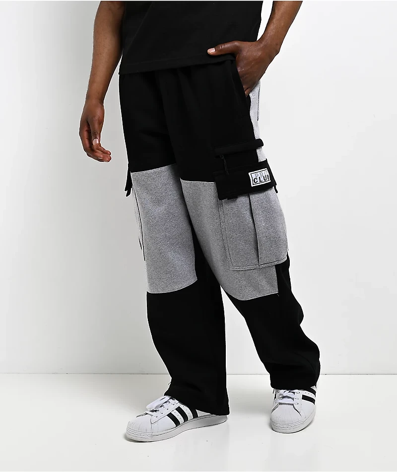 Pro Club Color Block Black & Grey Heavyweight Cargo Sweatpants
