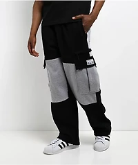 Pro Club Color Block Black & Grey Heavyweight Cargo Sweatpants