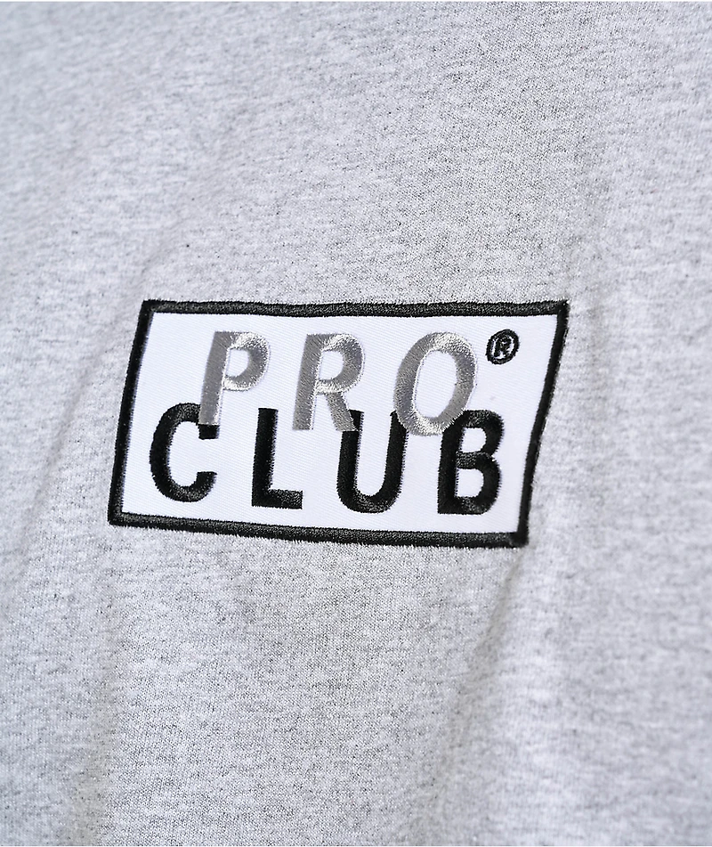 Pro Club Embroidered Box Logo Grey Long Sleeve T-Shirt