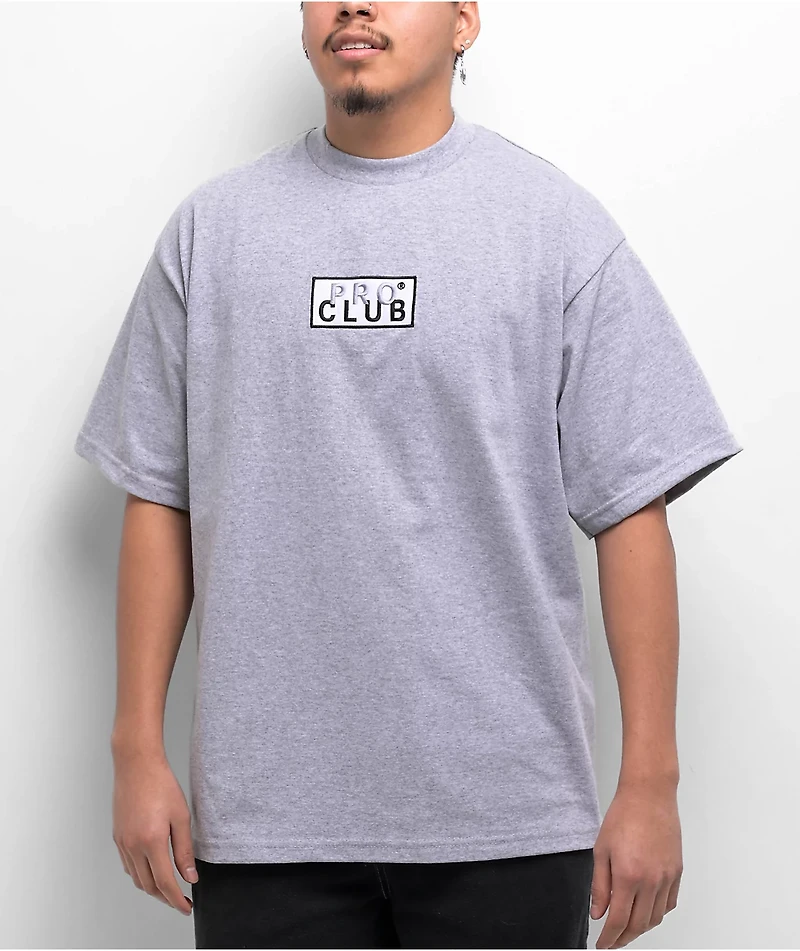 Pro Club Embroidered Box Logo Grey T-Shirt