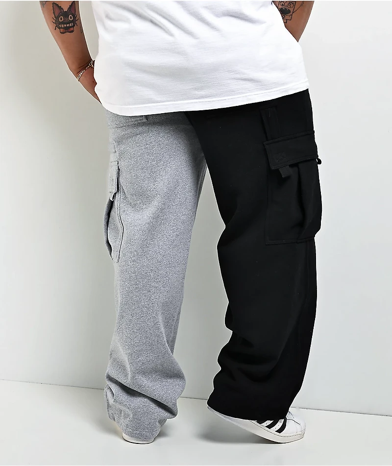 Pro Club Half And Half Black & Grey Heavyweight Cargo Sweatpants