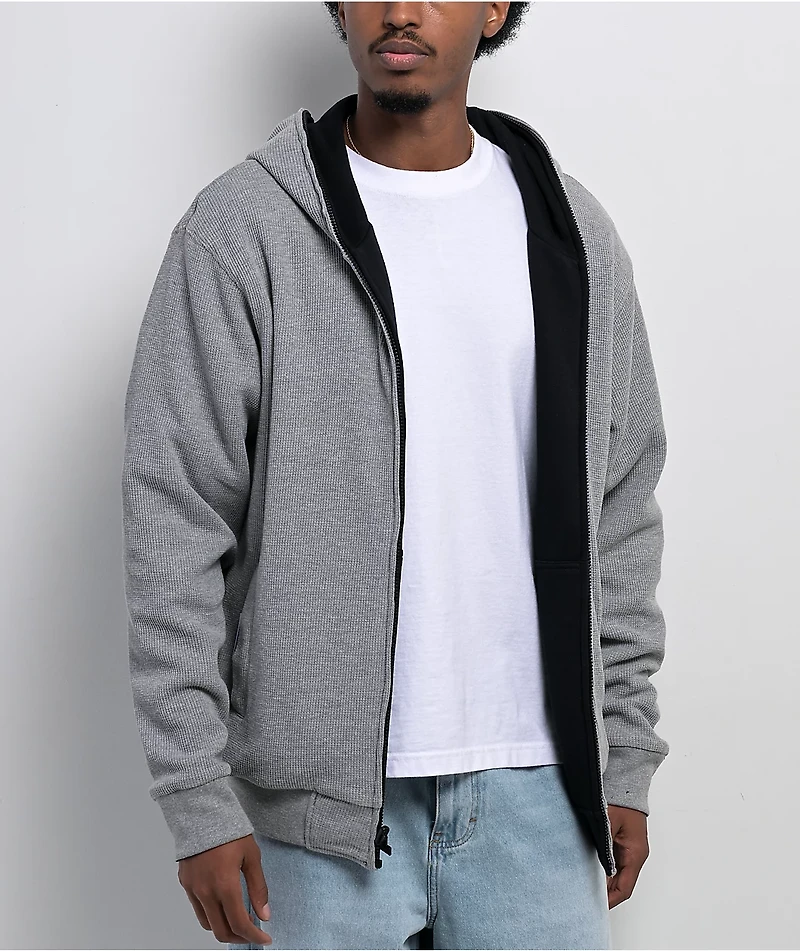 Pro Club Heavyweight Reversible Thermal Grey & Black Zip Hoodie