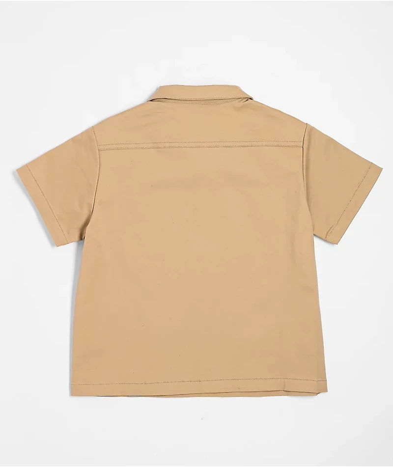 Pro Club Kids Khaki Woven Quarter Zip Work Shirt