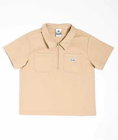Pro Club Kids Khaki Woven Quarter Zip Work Shirt