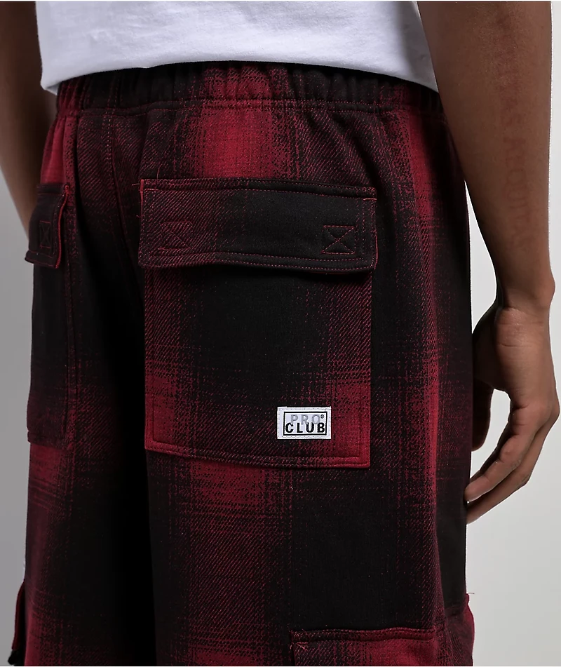 Pro Club Ombre Heavyweight Red & Black Cargo Sweatpants