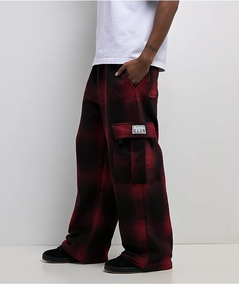 Pro Club Ombre Heavyweight Red & Black Cargo Sweatpants