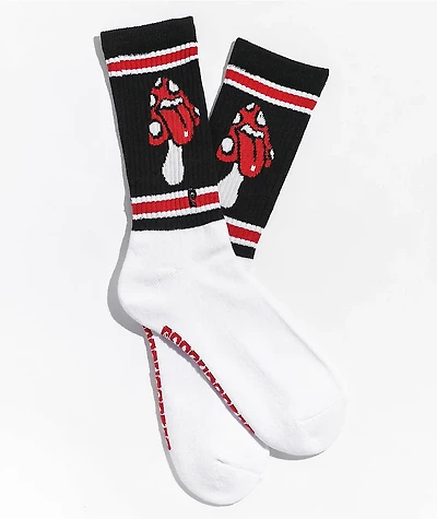 Psockadelic Rolling Shrooms Black & White Crew Socks