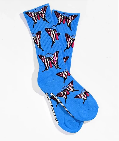 Psockadelic Shroom Butterflies Blue Crew Socks