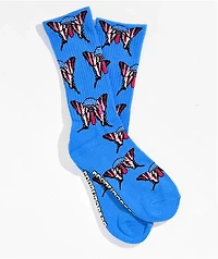 Psockadelic Shroom Butterflies Blue Crew Socks