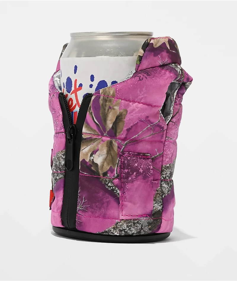Puffin x Realtree The Puffy Vest Pink Camo Can Cooler