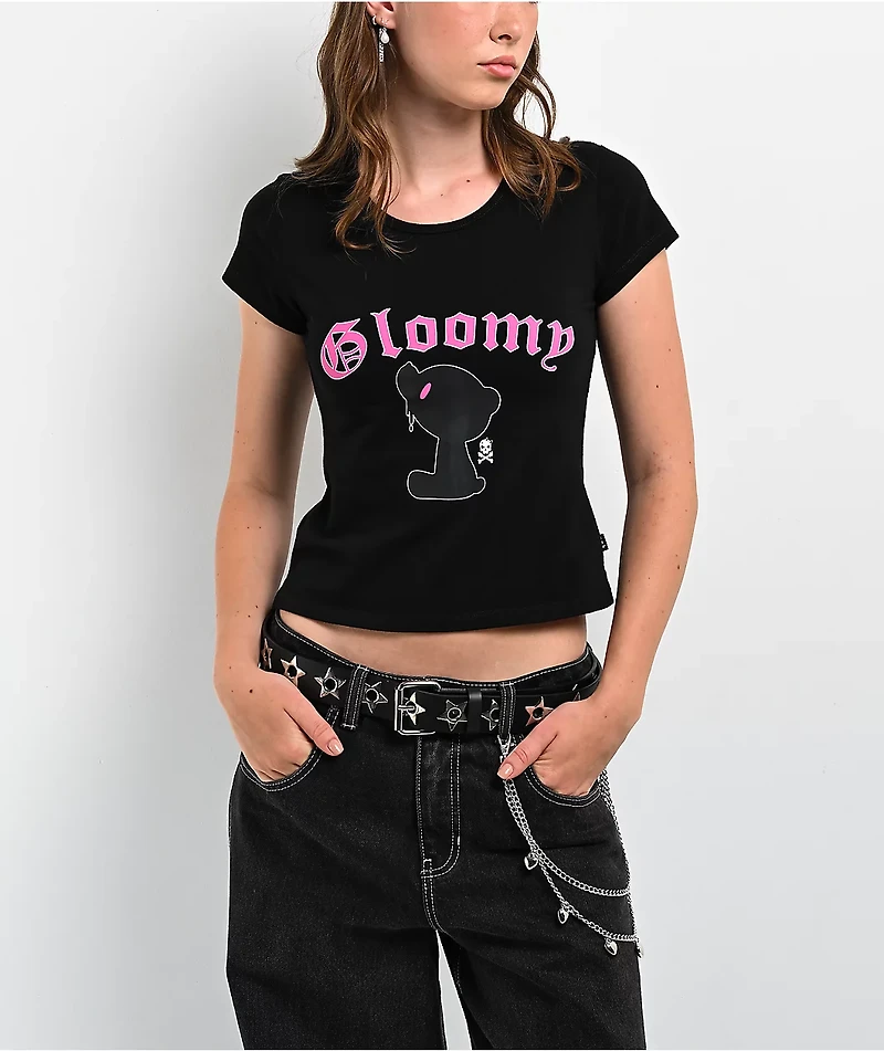 Punx N Kisses x Gloomy Bear Doomed Black Crop T-Shirt