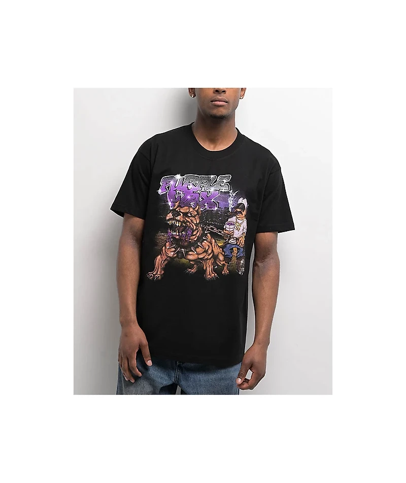Purple Wax Dog Walk Black T-Shirt