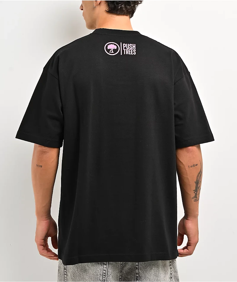 Push Trees Flower Power Black T-Shirt