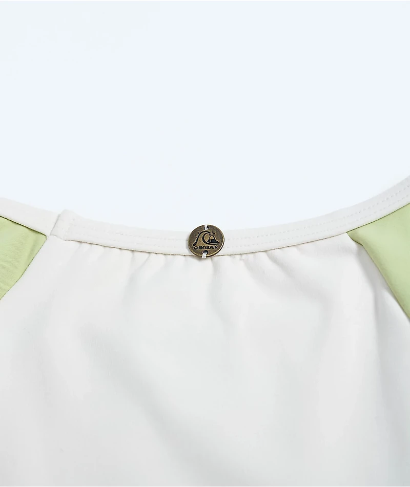 Quiksilver Pipeline Green & White Long Sleeve Crop Swim Top