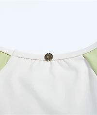 Quiksilver Pipeline Green & White Long Sleeve Crop Swim Top
