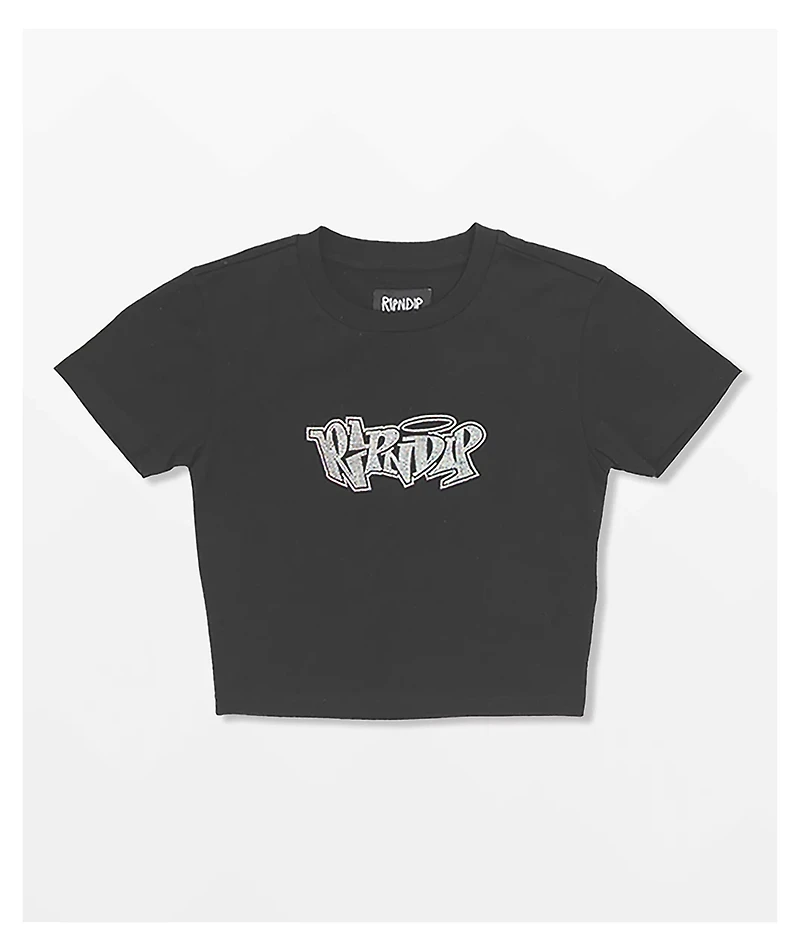 RIPNDIP Angels Rhinestone Black Crop Top T-Shirt