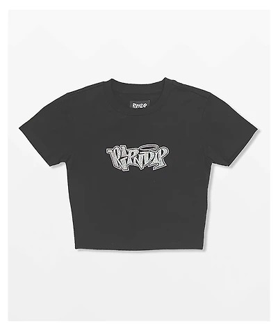RIPNDIP Angels Rhinestone Black Crop Top T-Shirt