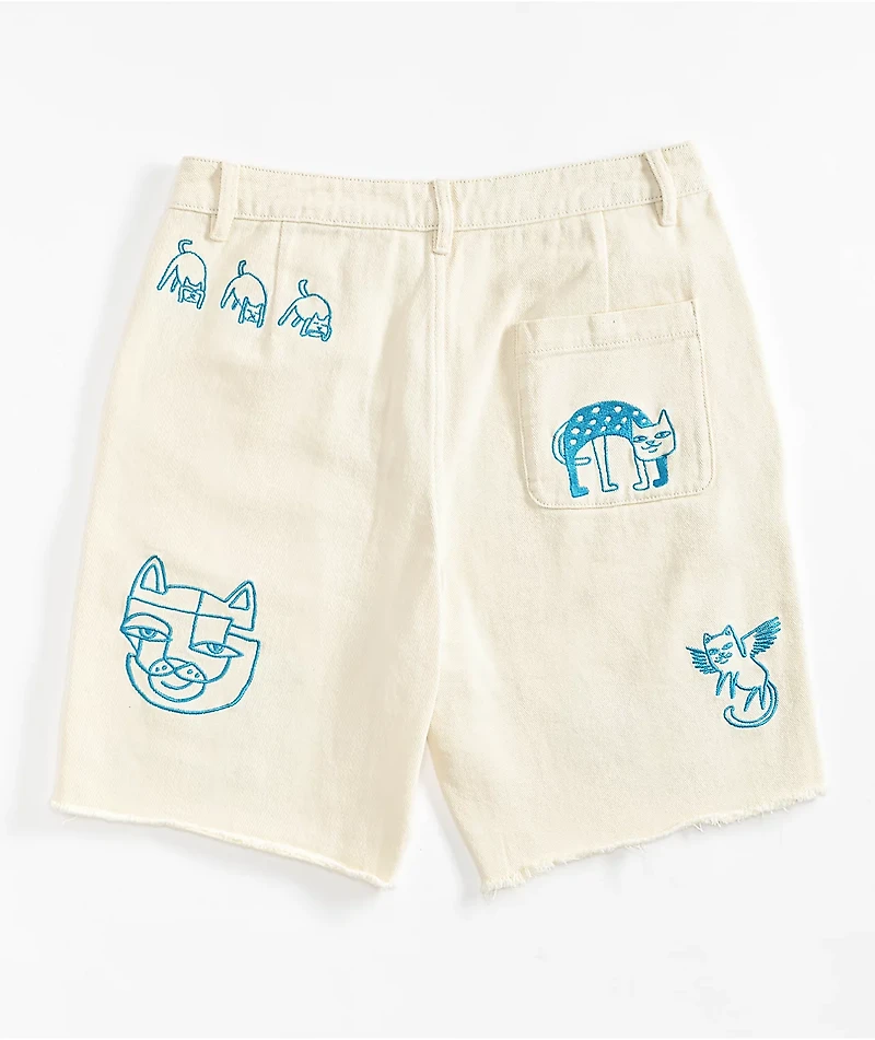 RIPNDIP Blonded Raw Edge White Denim Shorts