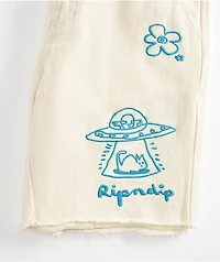 RIPNDIP Blonded Raw Edge White Denim Shorts