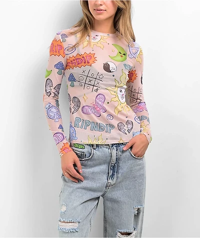 RIPNDIP Circo Loco Cream Long Sleeve Mesh Top