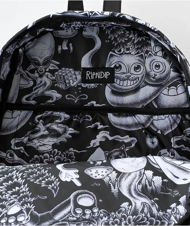Ripndip Backpack Dark Twisted Fantasy Cat Peace Laptop Black White Rare EUC RIPNDIP Dark Twisted Fantasy Black Backpack | MainPlace Mall main image 3