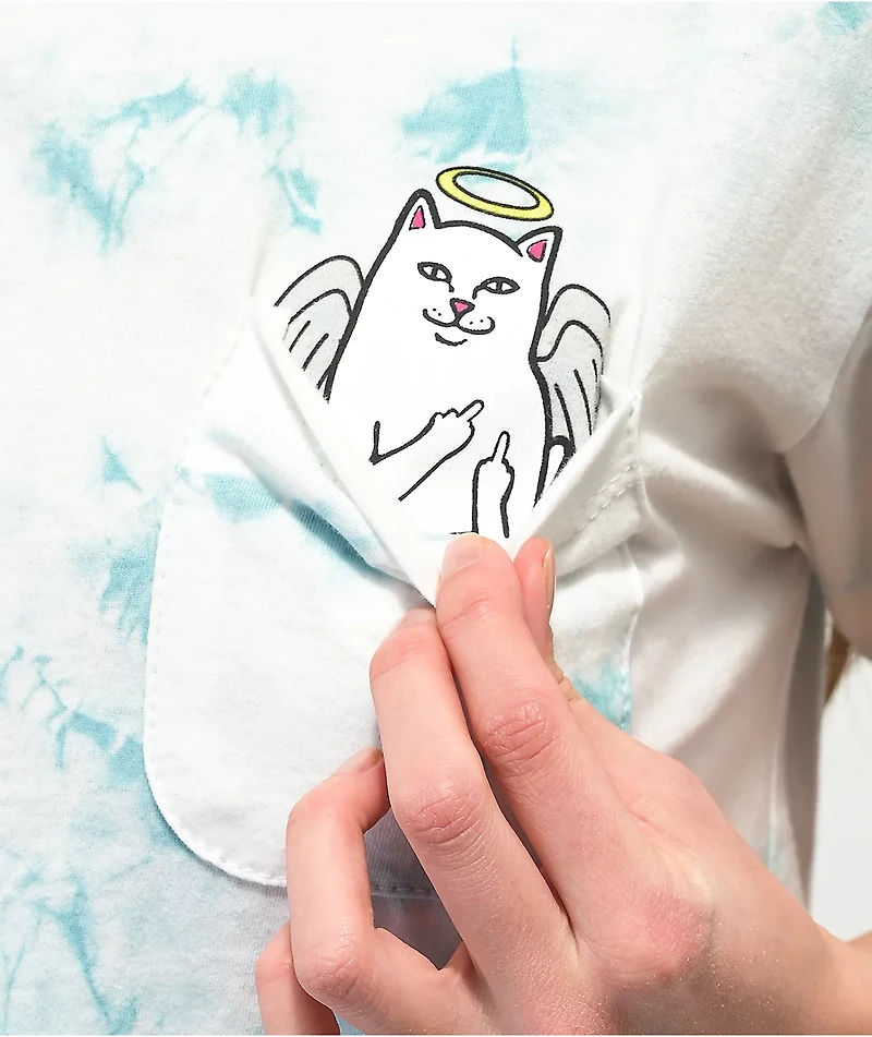 RIPNDIP Lord Angel White & Blue Tie Dye Crop Pocket T-Shirt