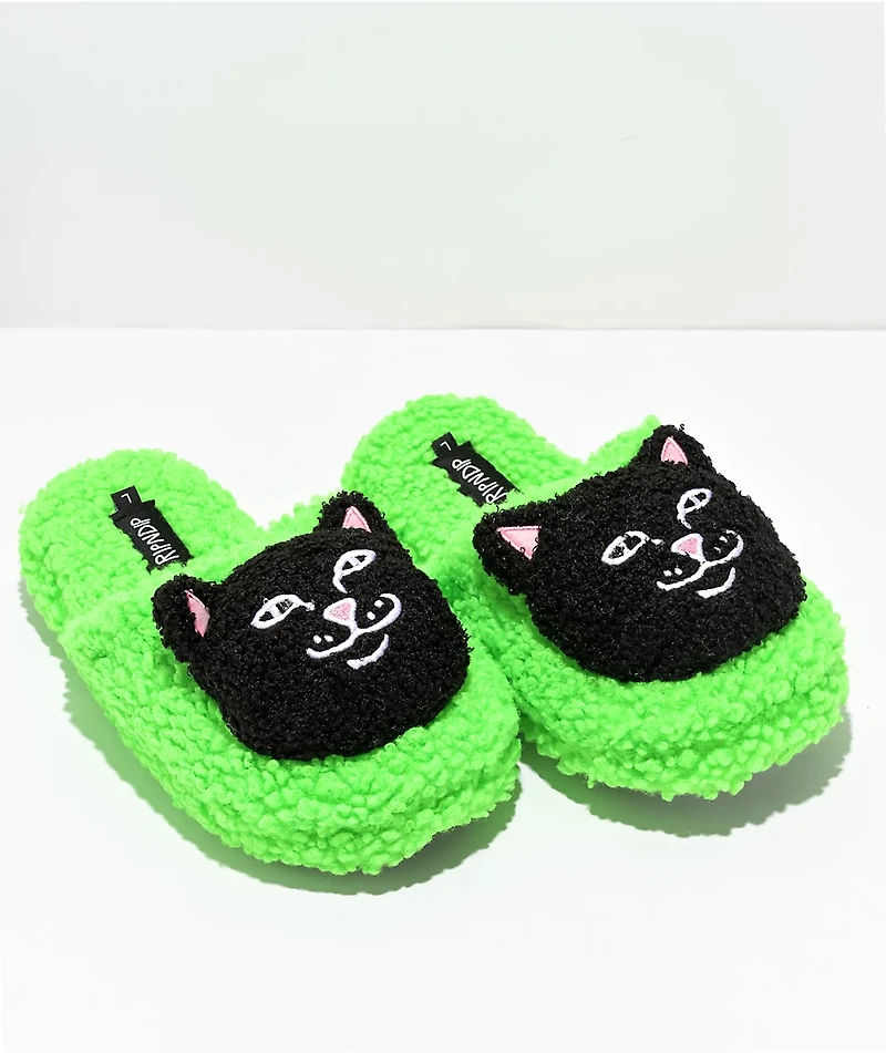 RIPNDIP Lord Jerm Face Plush Green Slippers