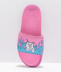 RIPNDIP Lord Nermal Pink & Blue Flame Slide Sandals
