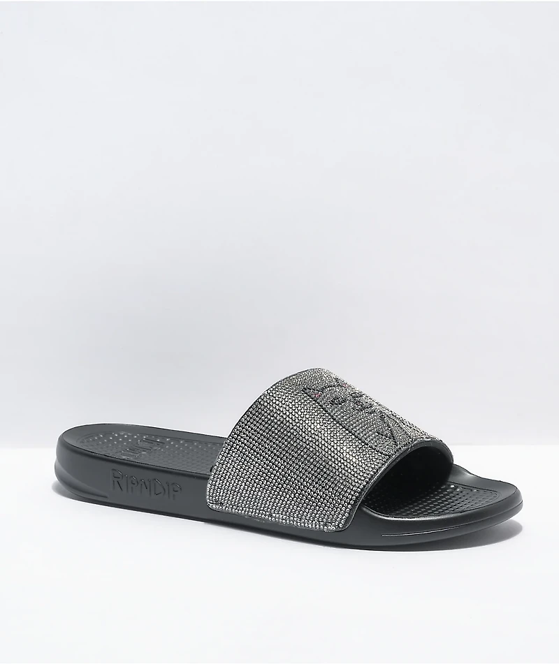 RIPNDIP Lord Nermal Rhinestone Black Slide Sandals