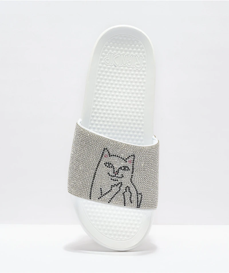 RIPNDIP Lord Nermal Rhinestone White Slide Sandals